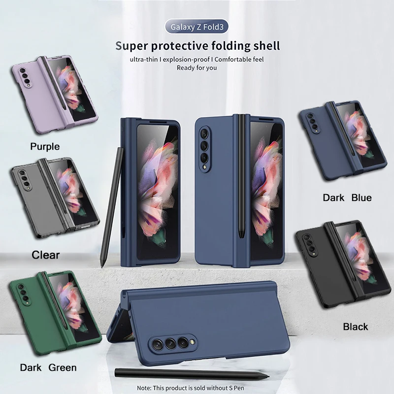 for Samsung Galaxy Z Fold 5 4 3 Phone Case 360° Liquid Matte Plain Color Pen Holder Cover Fine Hole Shell Antifall NonSlip Funda 1