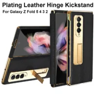 For Samsung Galaxy Z Fold 5 Case Hinge Leather Plating Fold 4 3 2 With S Pen Holder 360 Full Screen Protector Kickstand Cover 1