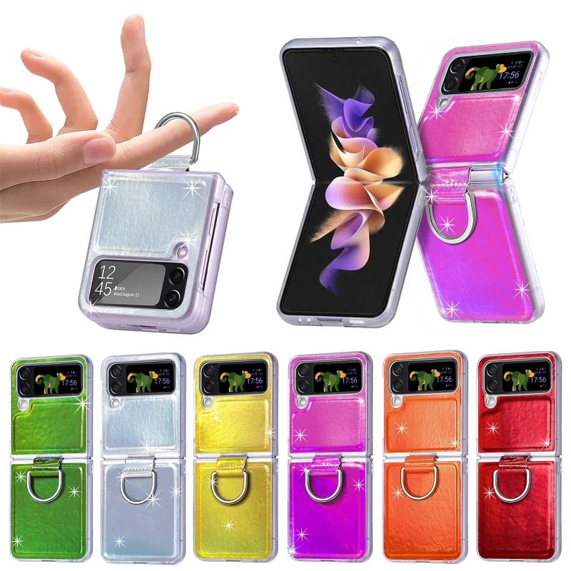Gradual Color Finger Ring Flip Phone Cover For Samsung Galaxy Z Flip 4 3 Shockproof Anti-Drop Folding Phone Case