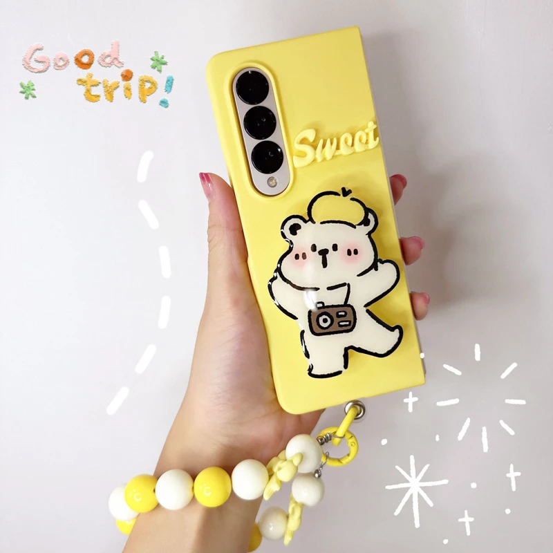 Funda Case for Samsung Galaxy Z Fold4 Z Fold3 Sweet Camera Bear Bracket Shockproof Protetcion Mobile Phone Case Cover Z Fold4 1