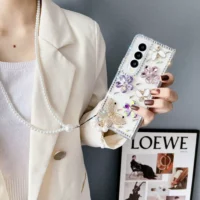 For Samsung Galaxy Z Fold 4 Z Fold 3 Z Fold 2 DIY DIY Diamond Tower Butterfly Pearls Rope Transparent Mobile Phone Case Cover 1