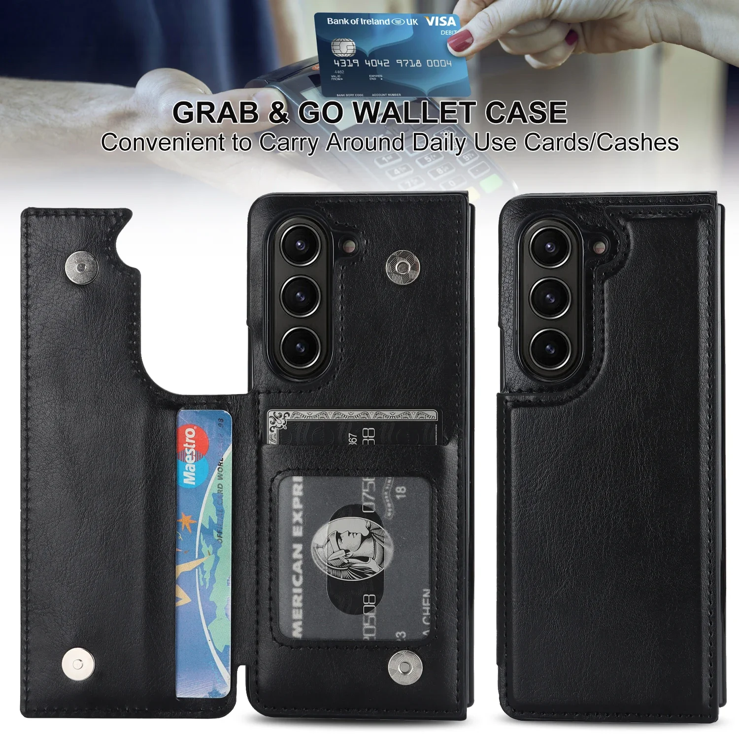 For Samsung Galaxy Z Fold 5 4 3 5G Case Luxury Vintage PU Leather Wallet Card Slot Magnetic Holder Folding Shockproof Hard Cover 1