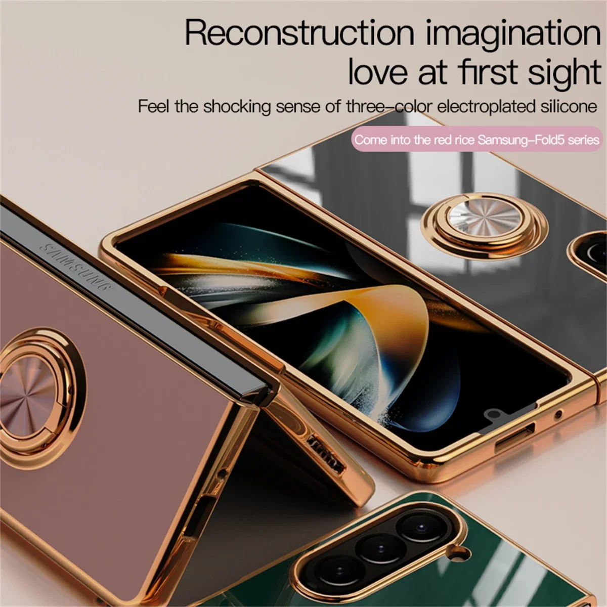 Electroplating Magnetic Ring Holder Hard Shell Shockproof Cover For Galaxy Z Fold4 Fold5 1