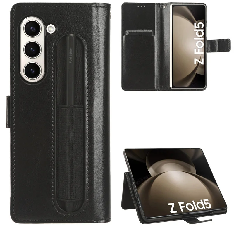 Pure Leather Pen Slot Case For Samsung Galaxy Z Fold 5 4 3 5G Phone Cover Full Protection With S Pen Holder Case Z Fold5 No Pen 1