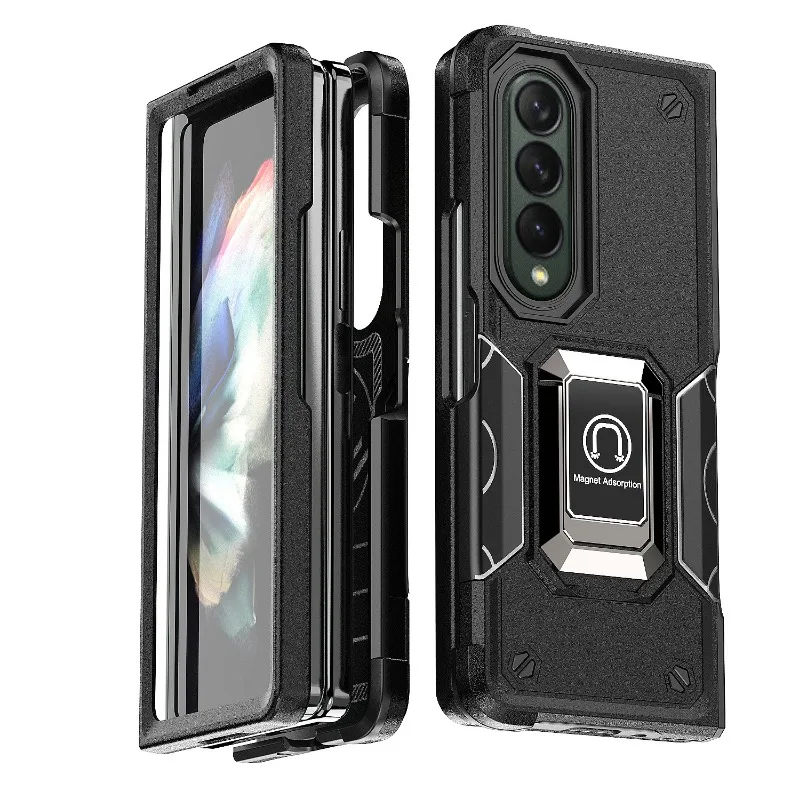 Ring Holder Plastic Phone Case for Samsung Galaxy Z Fold 5 4 Fold5 Fold4 5G Magnetic Shockproof Protective Cover 1