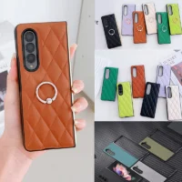 Korean Rhombic Ring Holder Stand Leather Case For Samsung Galaxy Z Fold 5 Case For Galaxy Z Fold 4 Cover Z Fold3 Capa Z Fold5 1