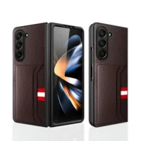 Clemence Leather Phone Case for Samsung Galaxy Z Fold5 Fold4 Fold3 Fold 5 4 3 5G with Card Holder Fall Prevention Cover 1