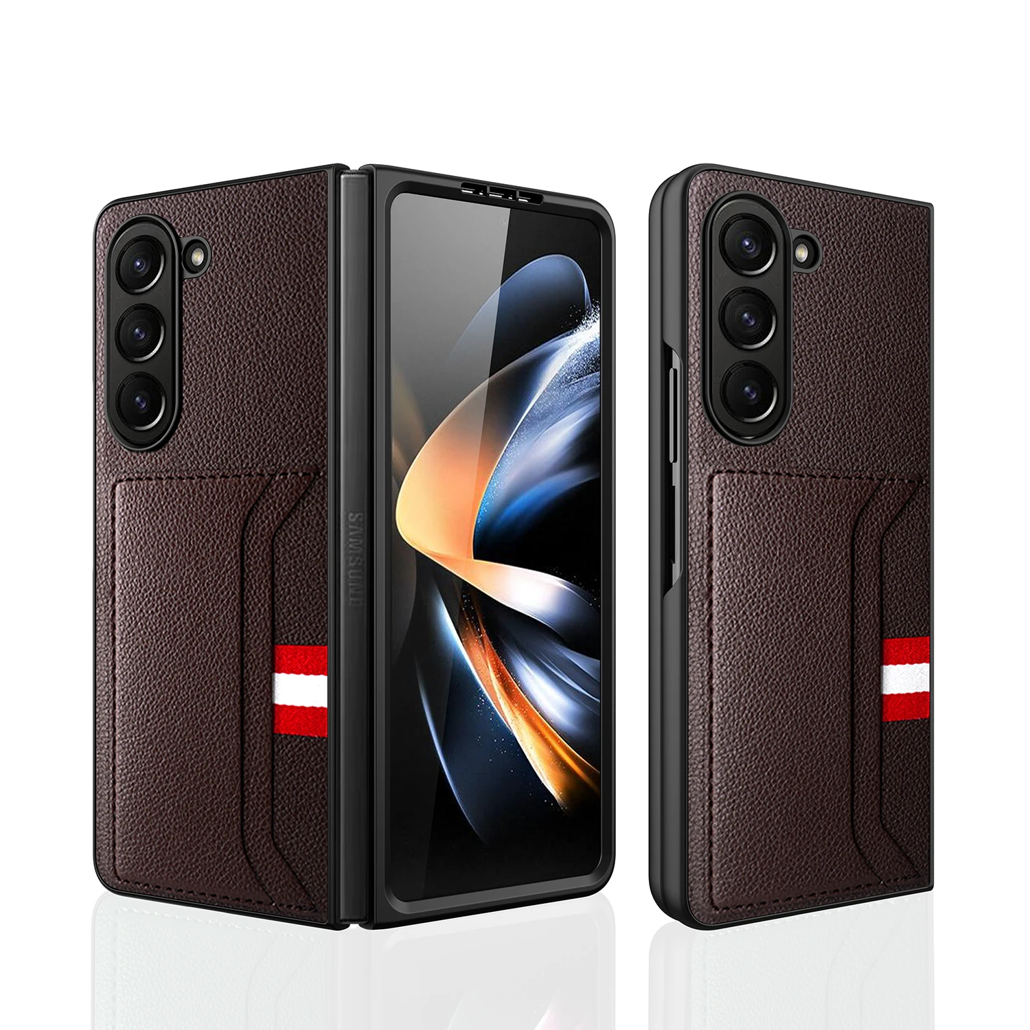 Clemence Leather Phone Case for Samsung Galaxy Z Fold5 Fold4 Fold3 Fold 5 4 3 5G with Card Holder Fall Prevention Cover 1