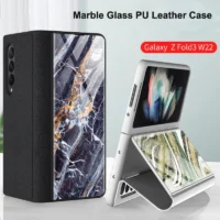 for Samsung Galaxy Z Fold 4 3 5G Case Luxury Marble Glass Leather Flip Cover for Galaxy Z Flold3 Full Protect Kickstand Funda 1