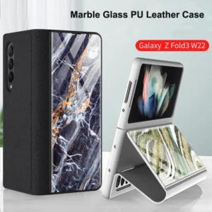 for Samsung Galaxy Z Fold 4 3 5G Case Luxury Marble Glass Leather Flip Cover for Galaxy Z Flold3 Full Protect Kickstand Funda 1