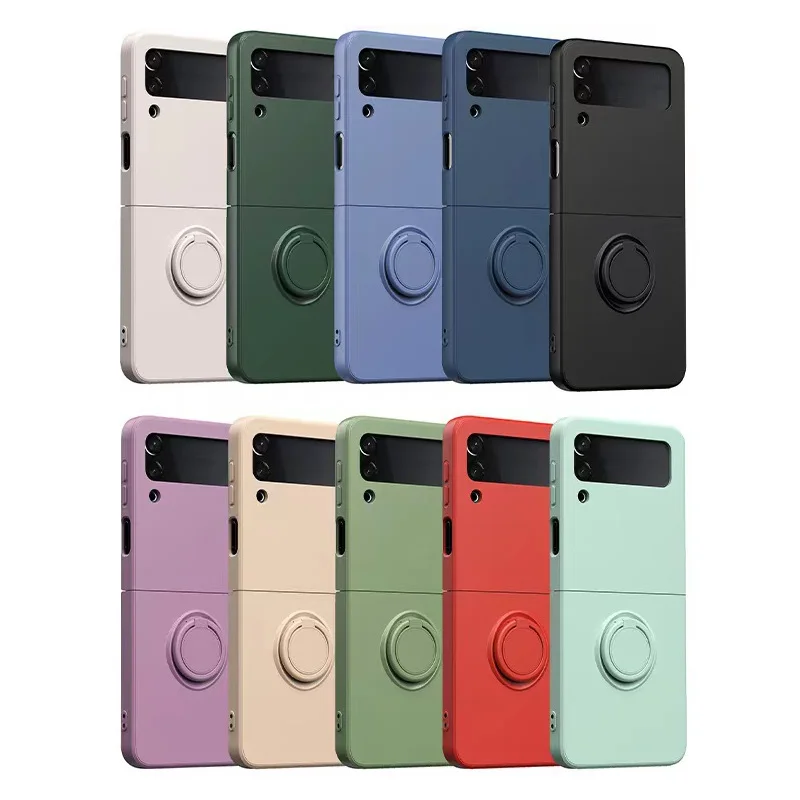 Liquid Silicone Phone Case For Samsung Galaxy Z Flip 4 Flip3 Flip4 Flip3 5G Ring Holder Stand Kickstand Shockproof Folding Cover 1