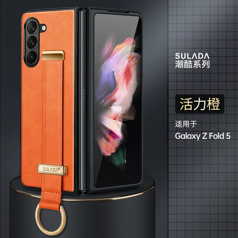 6 Color For Samsung Galaxy Z Fold5 Fold4 Fold3 Fold2 Leather Back Cover Phone Case Bag Finger Holder Kickstand Full Edge Protect 1
