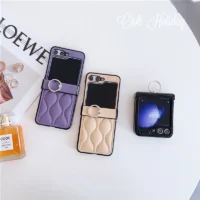 Luxury 3D Wave Pattern Ring Phone Holder Leather Case Cover for Samsung Galaxy Z Flip 5 Z Flip 4 Z Flip 3 5G Folding Back Cover 1
