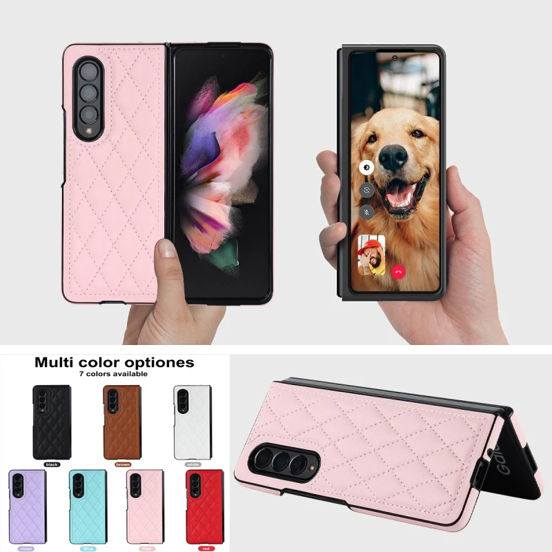 Soft Solid Color Leather Folding Phone Cover For Samsung Galaxy Z Fold 5 4 3 Full Protection Shockproof Flip Phone Case Gifts 1