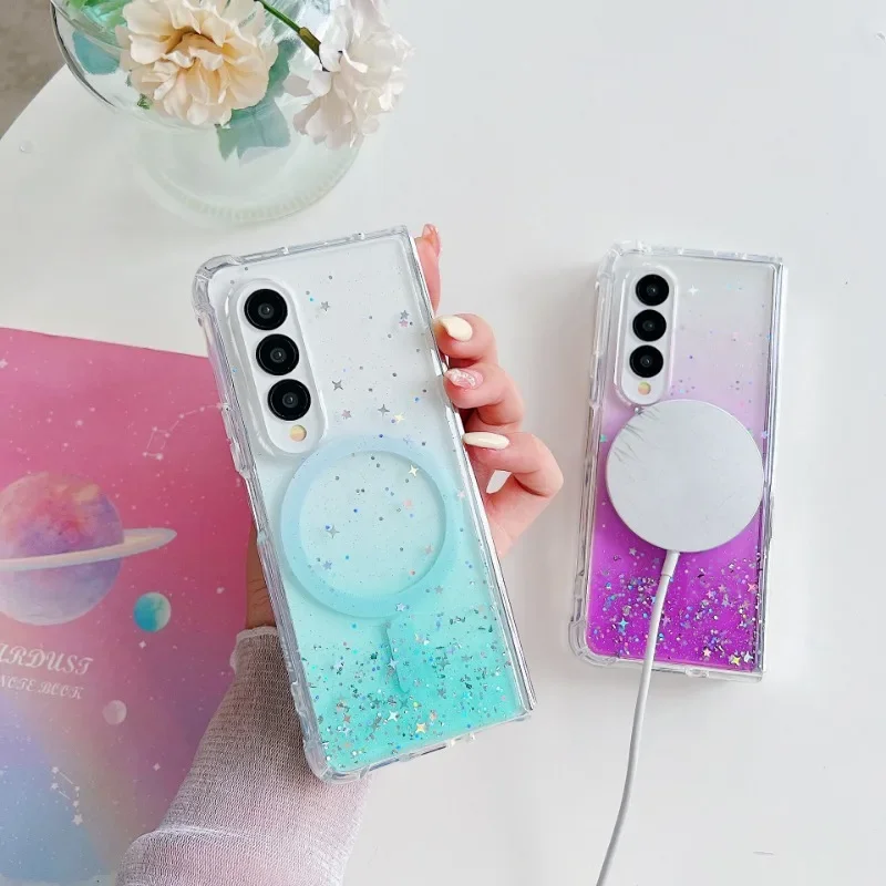 Luxury Gradient Glitter Bling For Magsafe Magnetic Phone Case for Samsung Galaxy Z Fold 5 4 3 Fold5 Fold4 Fold3 5G Back Cover 1