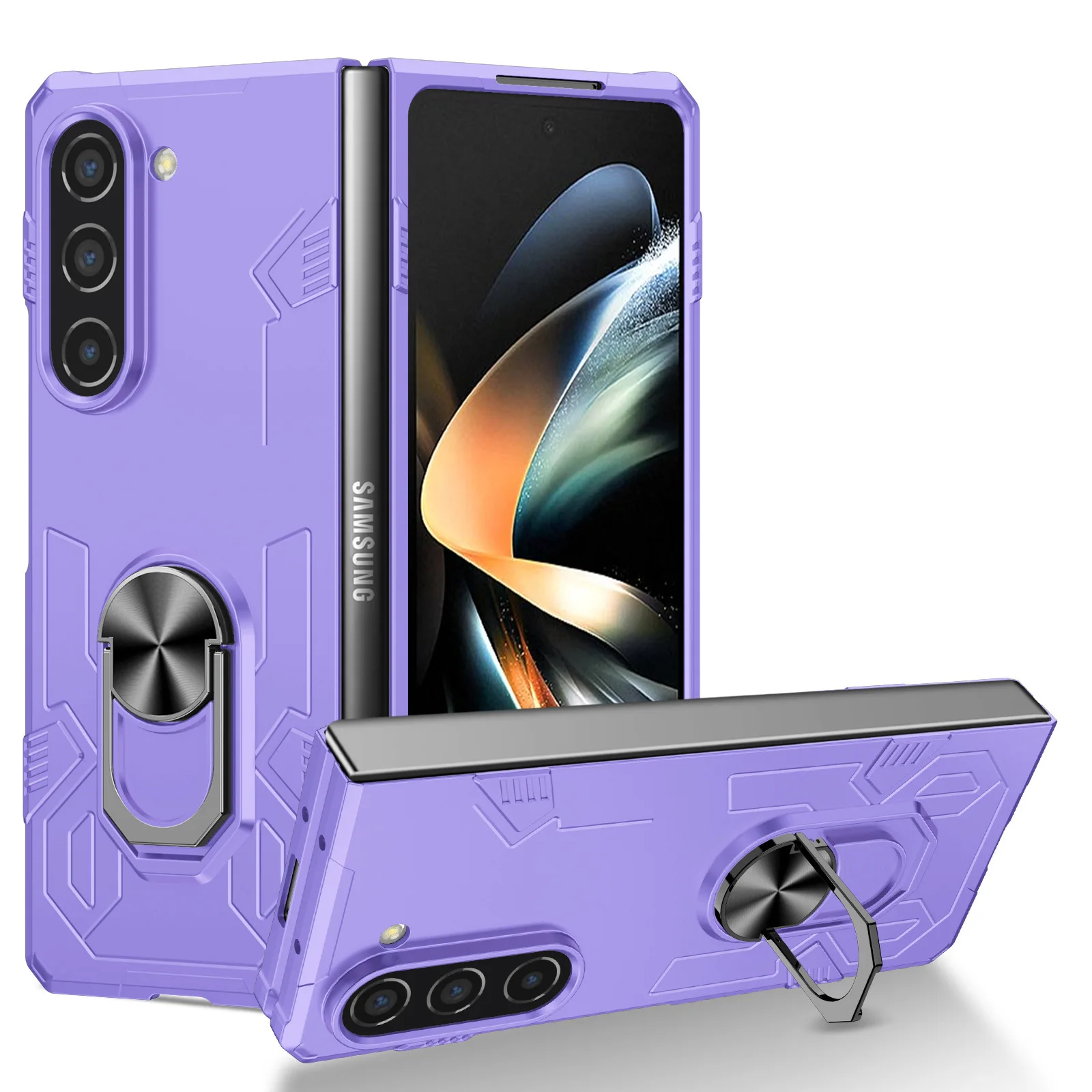 Ring Bracket Phone Case for Samsung Galaxy Z Fold 5 4 3 Fold5 Fold4 Fold3 Magnetic Plastic Fall Prevention Cover 1