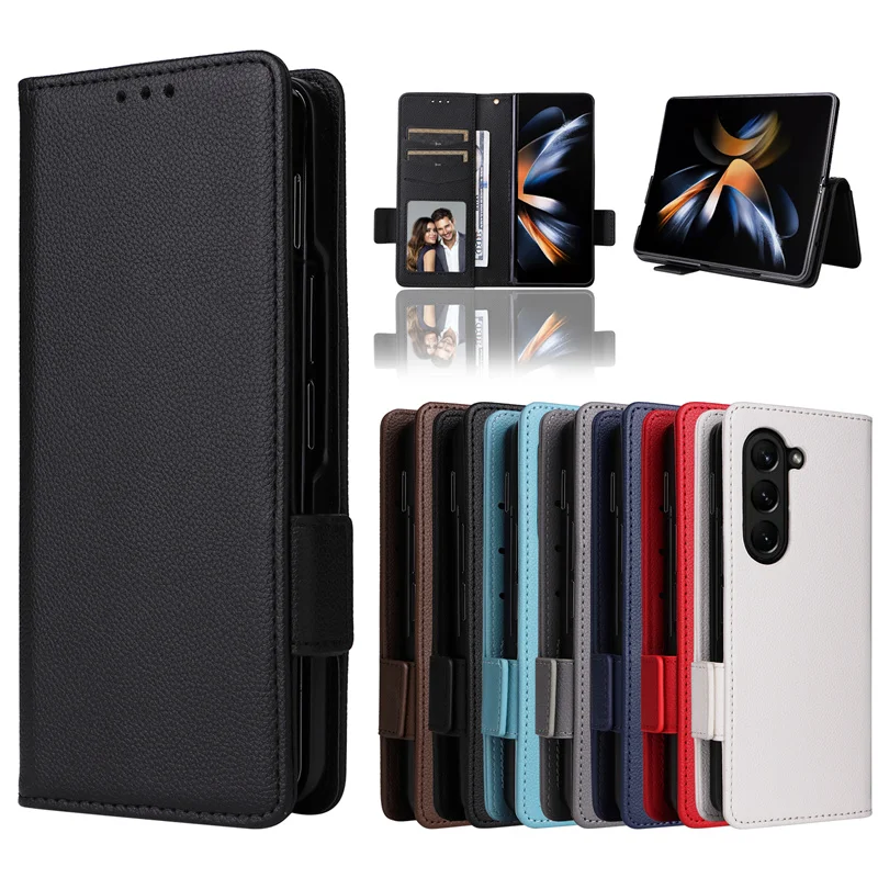 New Style For Samsung Galaxy Z Fold 5 4 3 2 Luxury Flip PU Leather Wallet Lanyard Stand Case Galaxy Z Fold5 Fold4 Fold3 Fold2 Ph 1