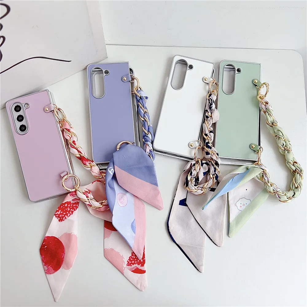 Fashion Electroplated Candy Color Scarf Short Chain Leather Case For Samsung Galaxy Z Fold4 Case For Galaxy Z Fold5 Cover Fold3 1