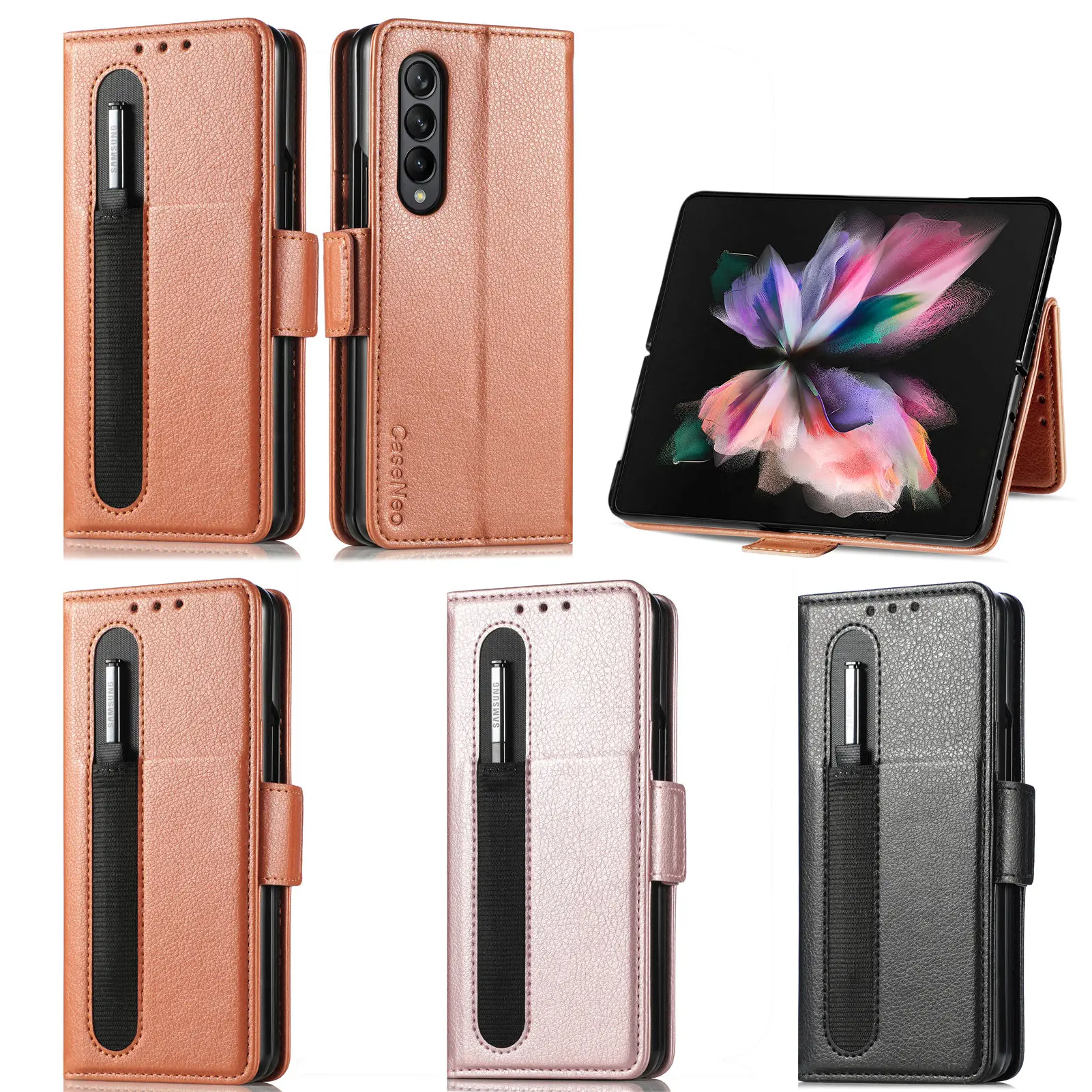 Magnetic Flip Phone Case For Samsung Galaxy Z Fold 5 4 3 Fold Phone Cover Shockproof Phone Cover With Pen Holder(Exclude Pen) 1