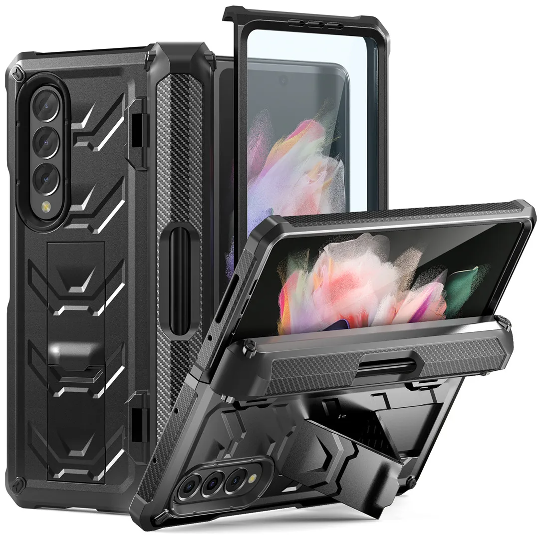 Magnetic Hinge Slide Pen Slot Case For Samsung Galaxy Z Fold 3 4 5G Stand Case Built in Film Armor Bracket Cover for Fold3 Case 1