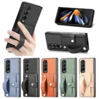 Creative Flip Wallet Card Phone Cover For Samsung Galaxy Z Fold 5 4 3 2 Full Protection Anti-Drop Wrist Strap Folding Phone Case 1