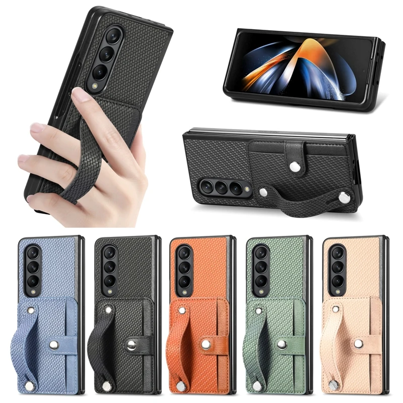 Creative Flip Wallet Card Phone Cover For Samsung Galaxy Z Fold 5 4 3 2 Full Protection Anti-Drop Wrist Strap Folding Phone Case 1