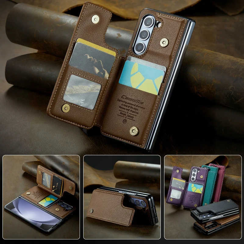 Solid Color Leather Phone Case For Samsung Galaxy Z Fold 5 Z Fold4 Z Fold 3 Magnetic Flip Case Wallet Card Phone Cover 1