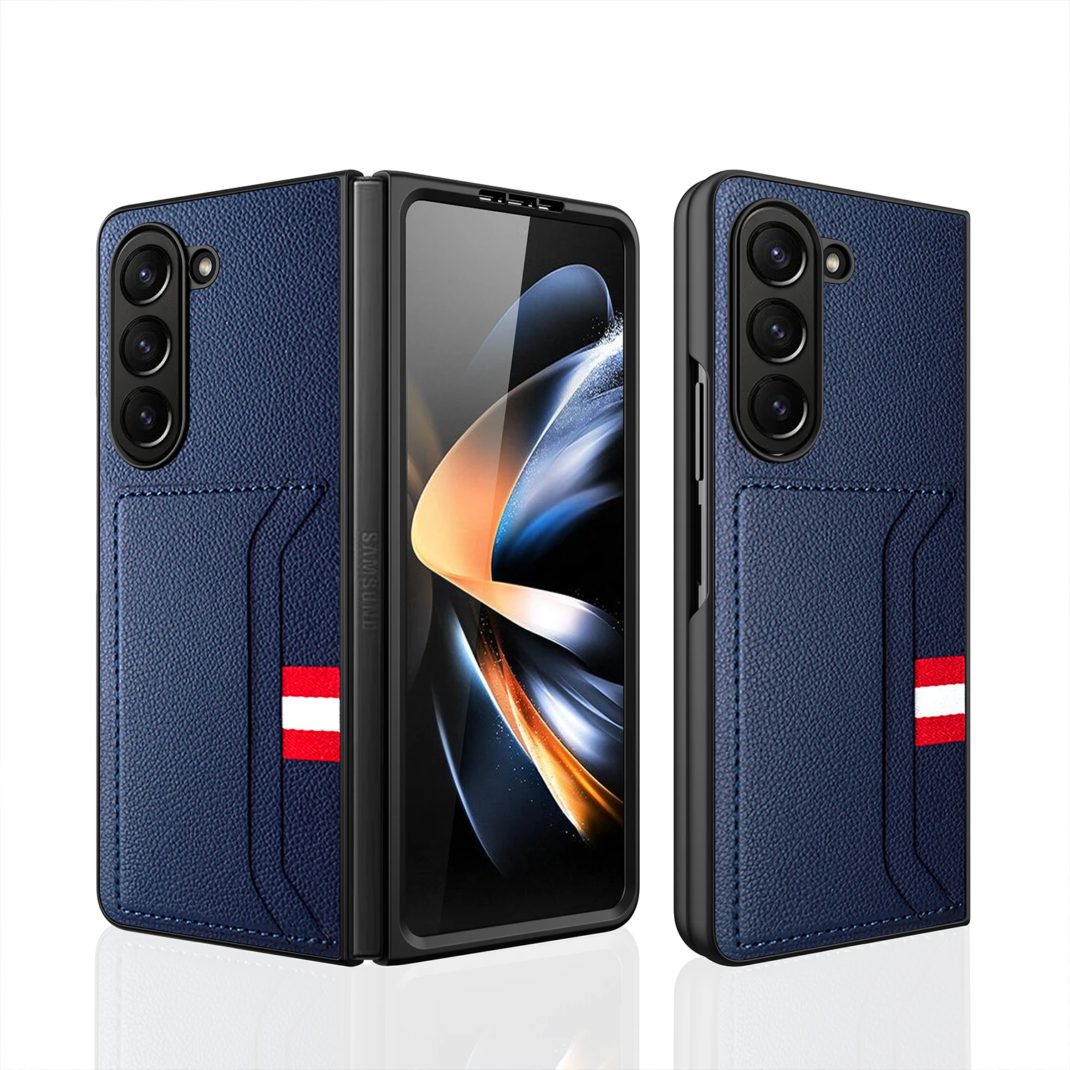 Clemence Leather Phone Case for Samsung Galaxy Z Fold5 Fold4 Fold3 Fold 5 4 3 5G with Card Holder Fall Prevention Cover 1