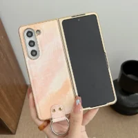 Case For Samsung Galaxy Z Fold5 Z Fold4 Z Fold3 Plating Gradient Large Wave Rivet Ring Buckle Hard Mobile Phone Case Cover 1