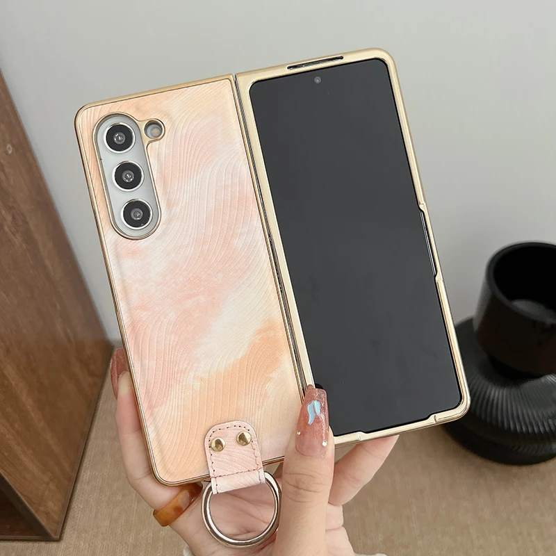 Case For Samsung Galaxy Z Fold5 Z Fold4 Z Fold3 Plating Gradient Large Wave Rivet Ring Buckle Hard Mobile Phone Case Cover 1