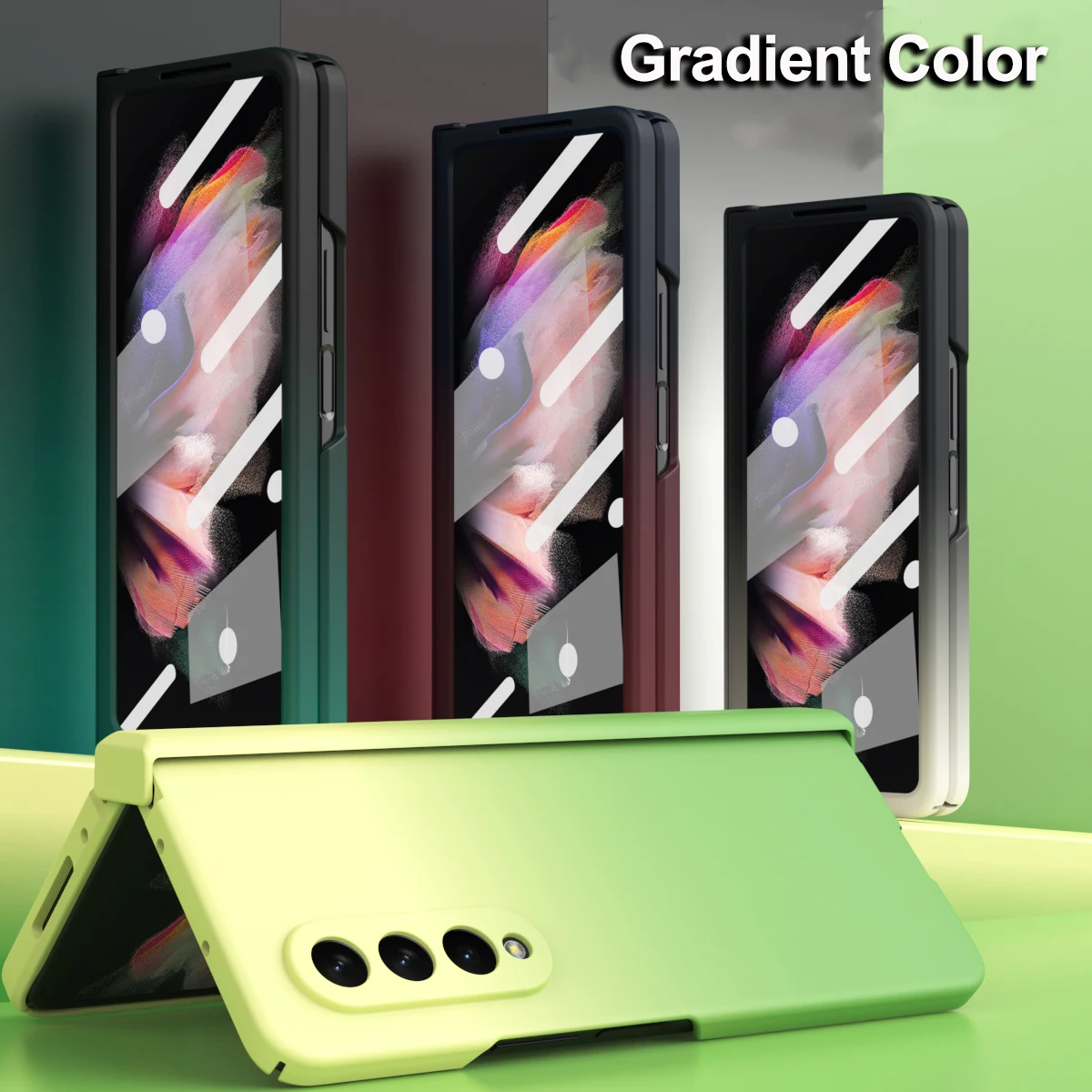 Hinge Gradient Case for Samsung Galaxy Z Fold 4 3 2 Cover with Front Glass Film Full Protective Camera Flip Antifinerprint Shell 1