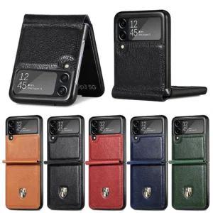 Genuine Leather Case for Samsung Galaxy Z Flip 4 3 5G Flip4 Cover Full Hingle Camera Protector Hard Bumper Folding Shell Fundas