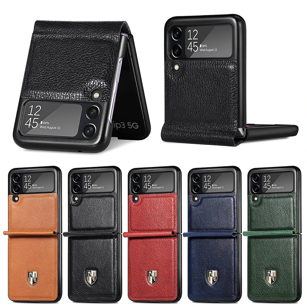 Genuine Leather Case for Samsung Galaxy Z Flip 4 3 5G Flip4 Cover Full Hingle Camera Protector Hard Bumper Folding Shell Fundas