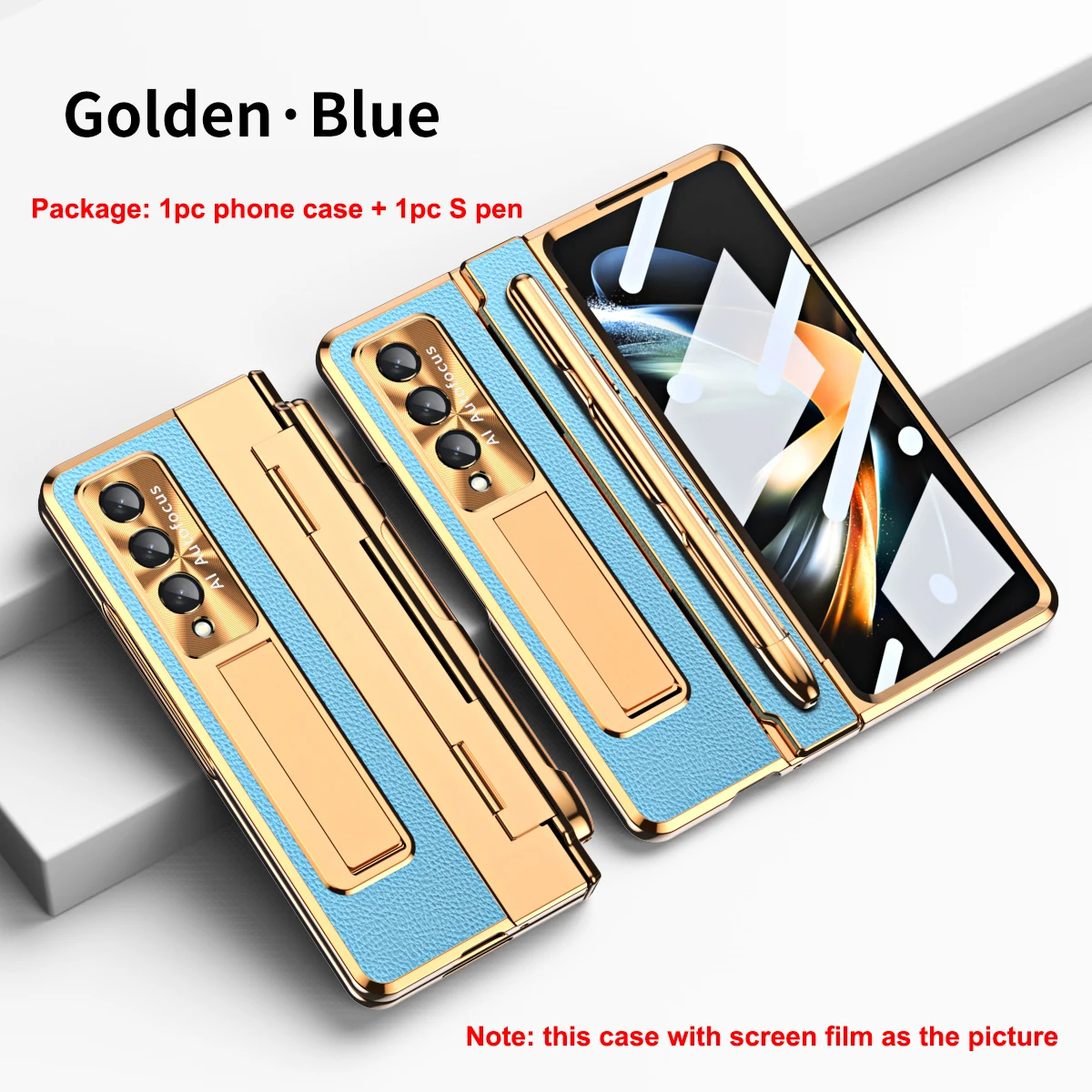 for Samsung Galaxy Z Fold 4 3 5G Case Leather Plating PC Full Protect Camera Hingle Hard Cover Shockproof Shell with Screen Film 1